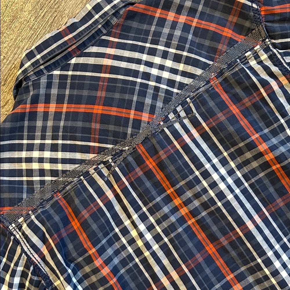 Ariat Pro Series Plaid Western Snap Shirt Mens Large Navy Red Pearl Snap - Picture 8 of 11